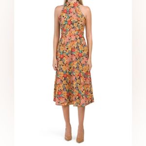 Tie neck printed dress